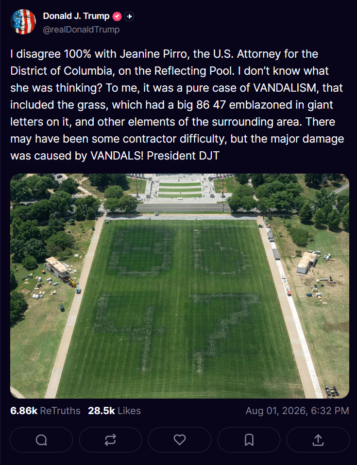 Screenshot of original post on Truth Social